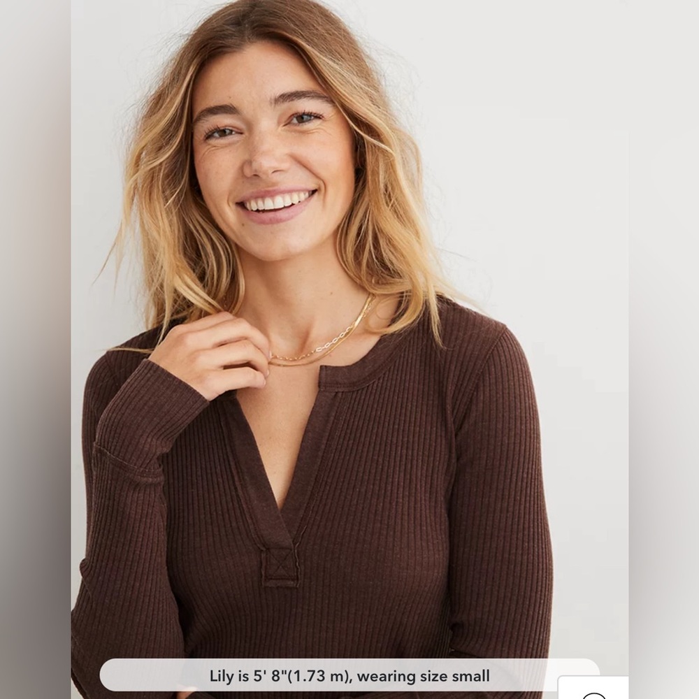 Aerie Fireside Long Sleeve Henley T-Shirt, Brown, Small